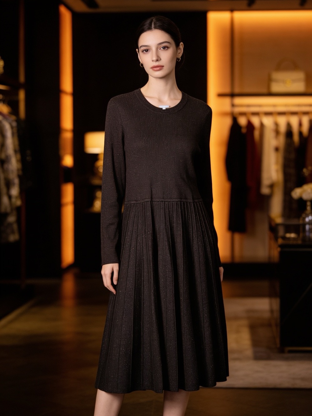 Draper James Black Long-Sleeve Pleated Midi Dress size XXL warm. Weather